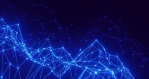 Abstract blue network of connected lines and dots symbolizing algorithms