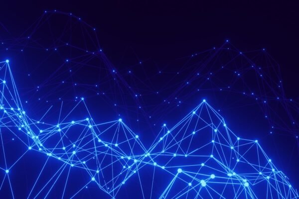 Abstract blue network of connected lines and dots symbolizing algorithms