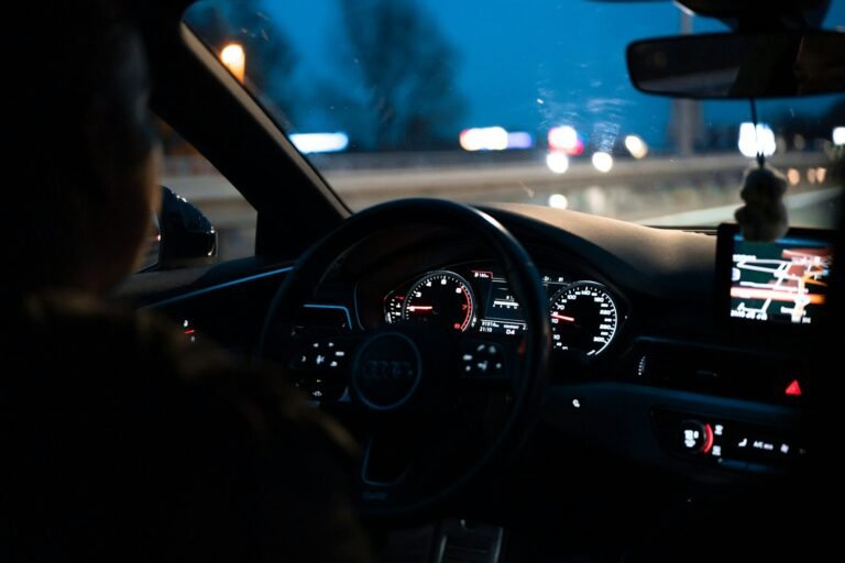 Car dashboard glowing while driving at night